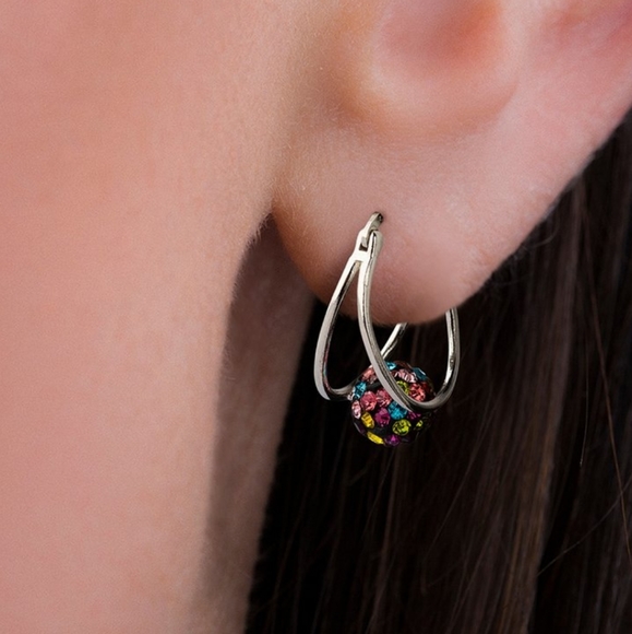 STERLING SILVER Rainbow Disco Ball Earrings w/Swarovski Crystals - Picture 2 of 7